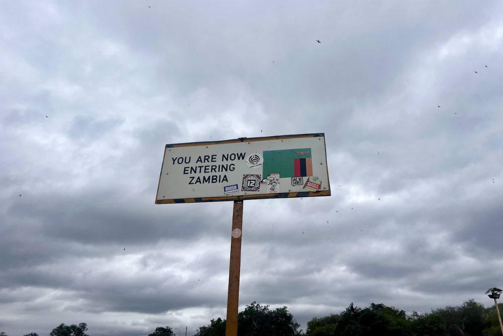 Zambia Zimbabwe border sign