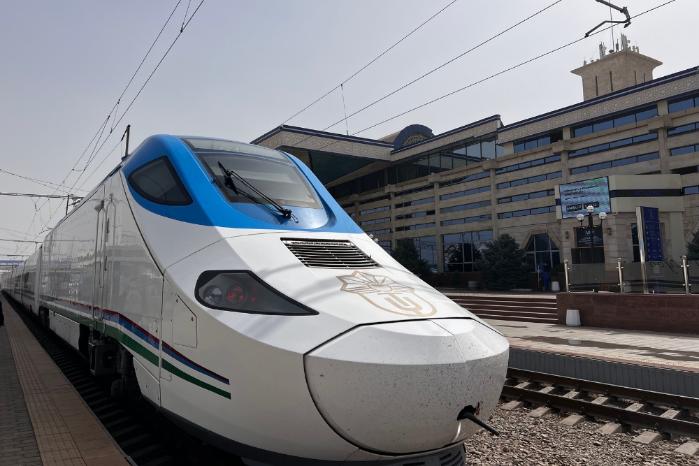 Afrosiyob (High-Speed Train) in Samarkand Station Afrosiyob (High-Speed Train) in Samarkand Station