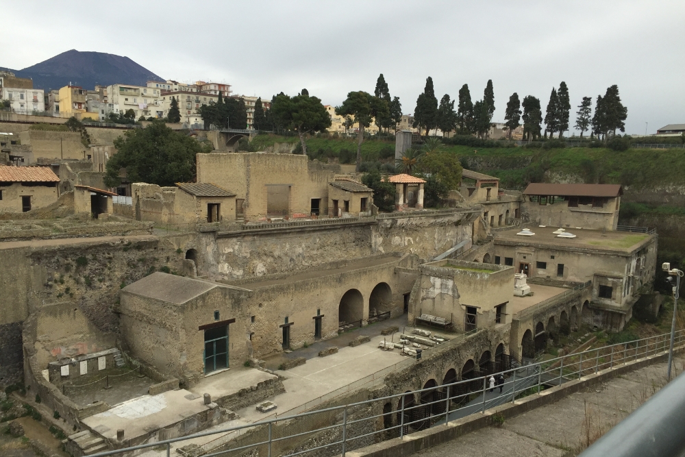 View from above Herculaneum showing the docks