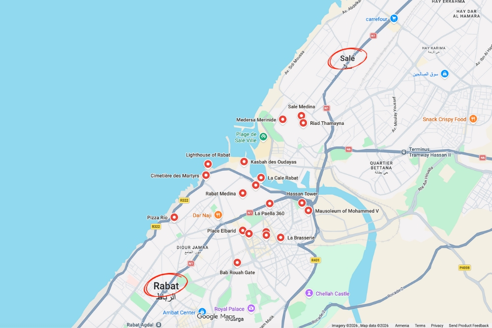 Distance between Salé and Rabat