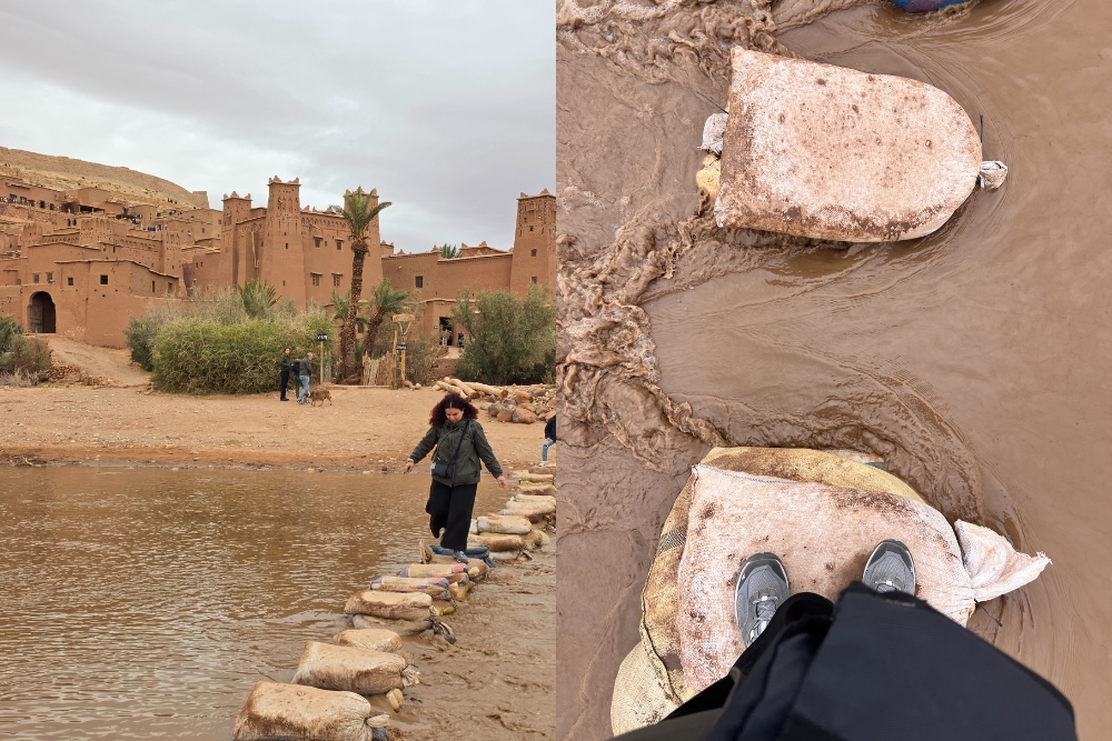 crossing the river in Aït Ben Haddou Morocco