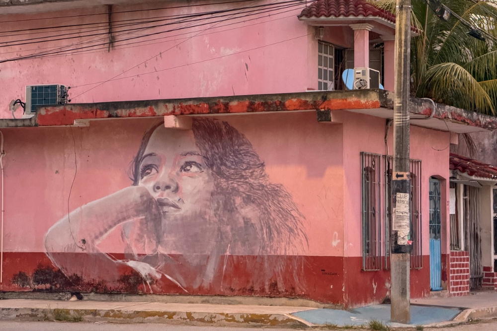 Mural of a girl in Tulum Pueblo