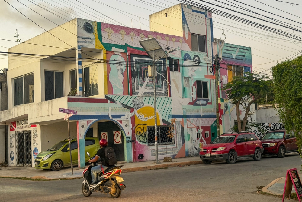 narrow colorful streets in Tulum Pueblo