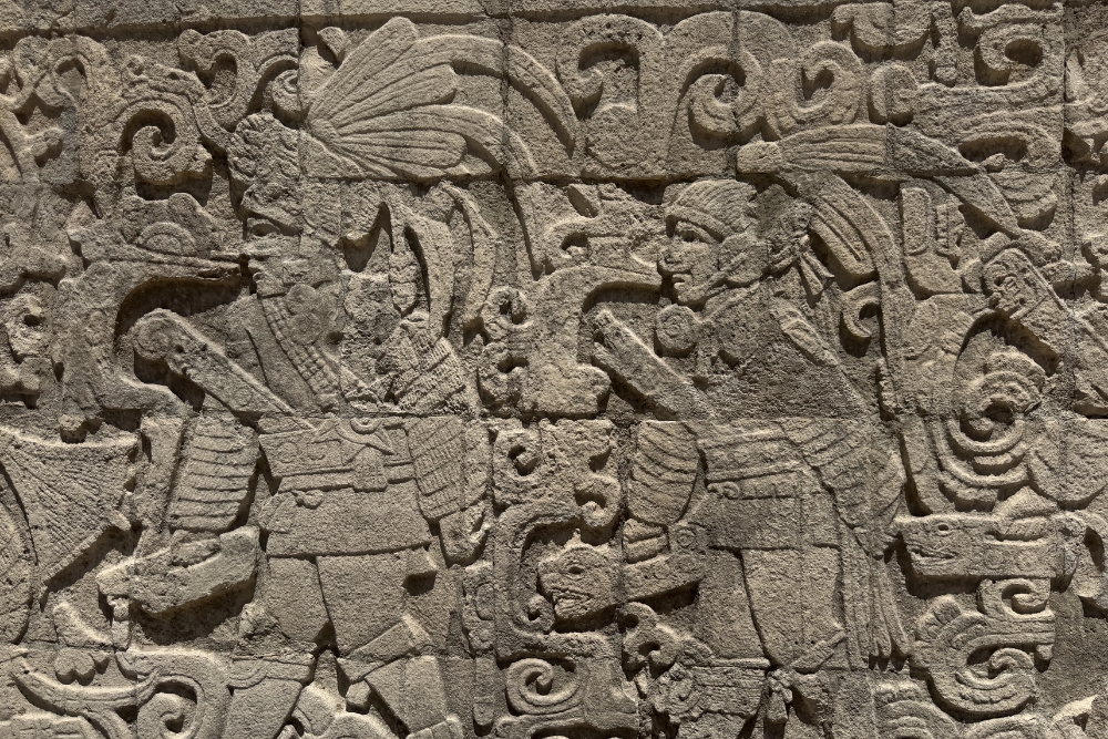 scenes from the Great Ball Court at the ancient Mayan city of Chichen Itza in