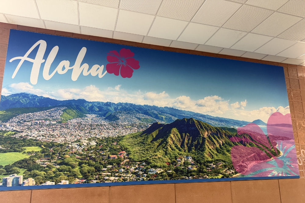 Aloha poster in Honolulu airport Hawaii
